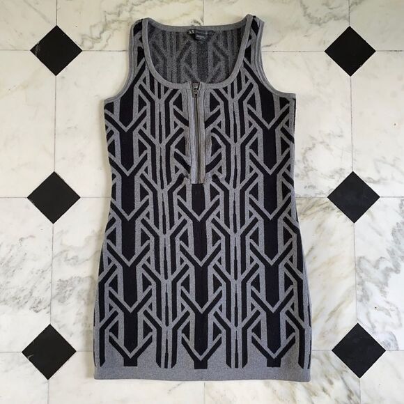 Armani Exchange Dresses & Skirts - Armani Exchange Gray & Black Patterned Bodycon Sweater Dress